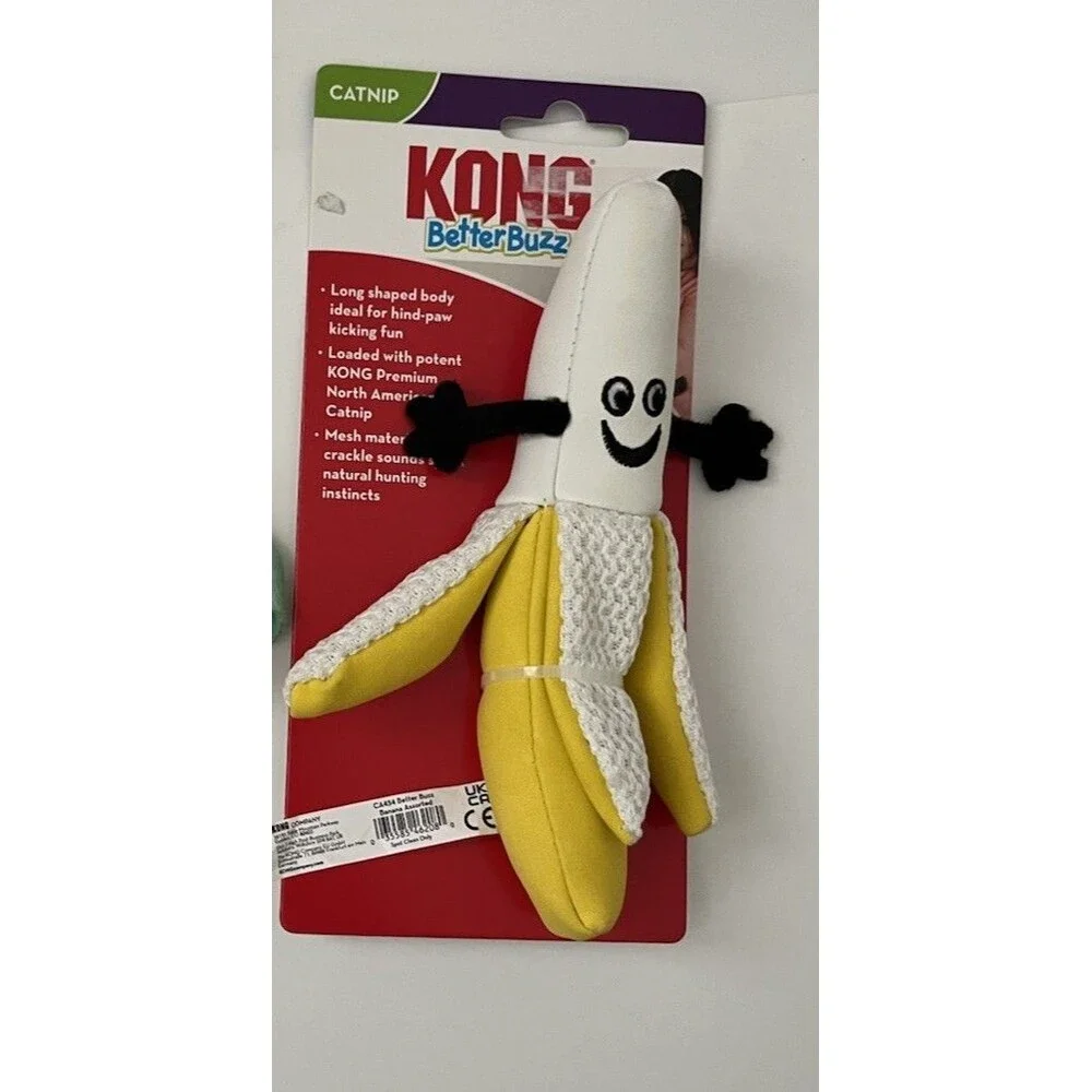 KONG Better Buzz Banana Crinkle Kick & Play Durable Catnip Cat Toy